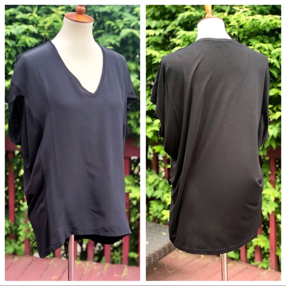 Allsaints Reid Black High/Low Cap Sleeve Top Sz M